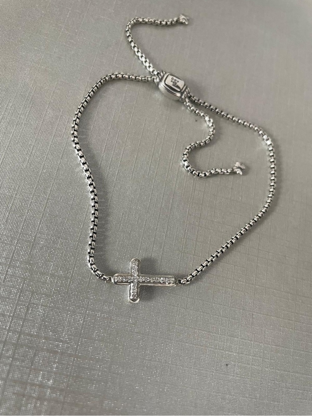 David Yurman Petite Cross Chain Bracelet Sterling Silver with Pave Diamonds - Picture 8 of 8